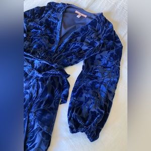 Anthropology “Hutch” Navy Velvet Floral Maxi Wrap Dress